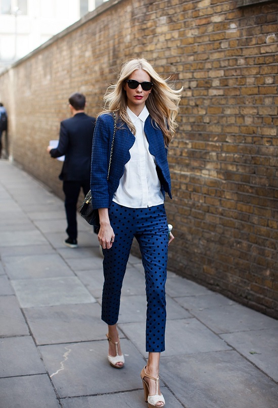 blue polka dot pants-blue blazer- street _style-stockholm