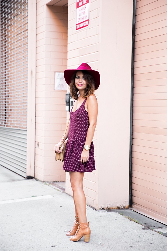 Lace_Up_Boots-Burgundy_Hat-Dots_Dress-Outfit-Street_Style-NYFW-2